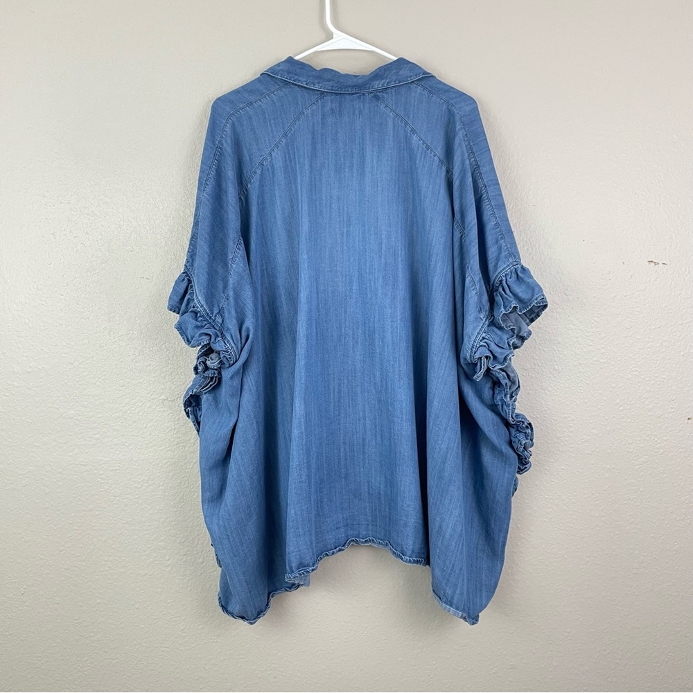 Zara Blue Denim Ruffled Button-Up Top - Picture 5 of 8